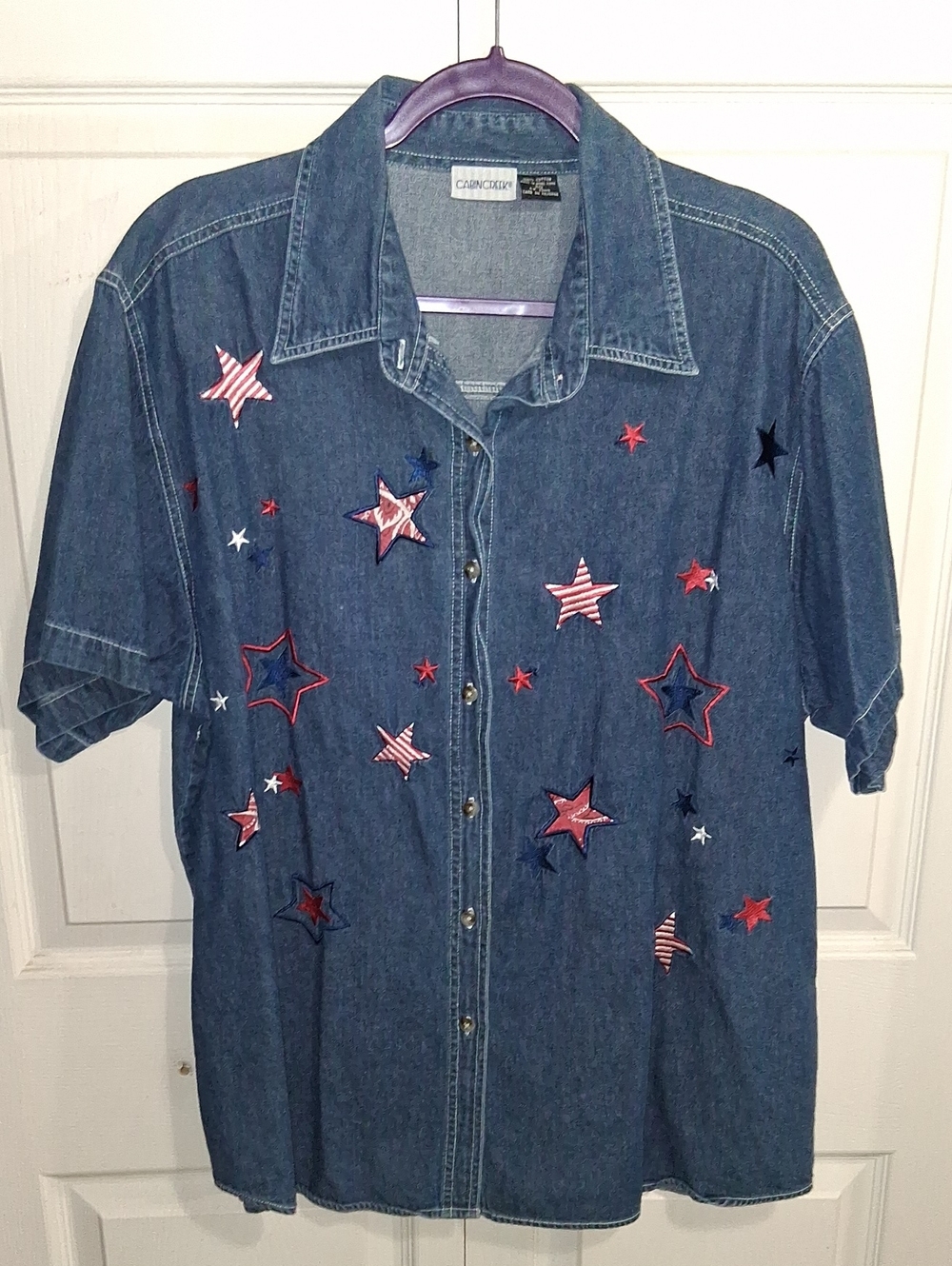 Vintage Cabin Creek Denim Shirt - 4th Of July - Fireworks- 20 - Dark Blue Stars